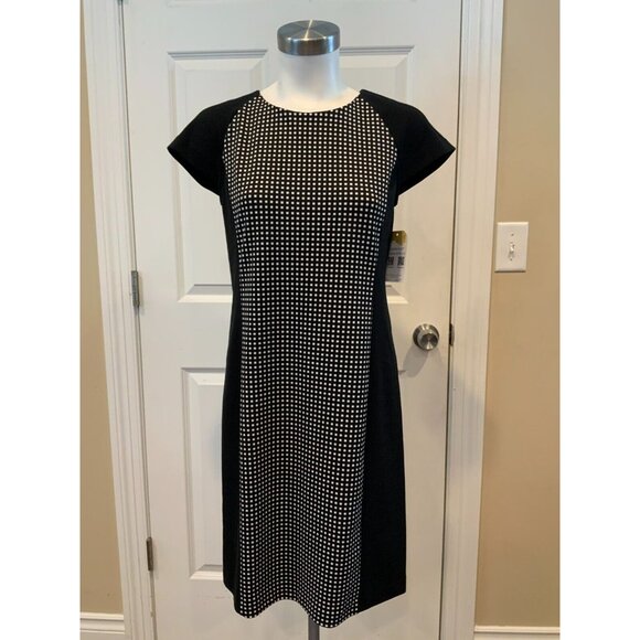 Michael Kors Black & White Check Patterned Short Sleeve Shift Dress, Size 4 (US) - Picture 1 of 8